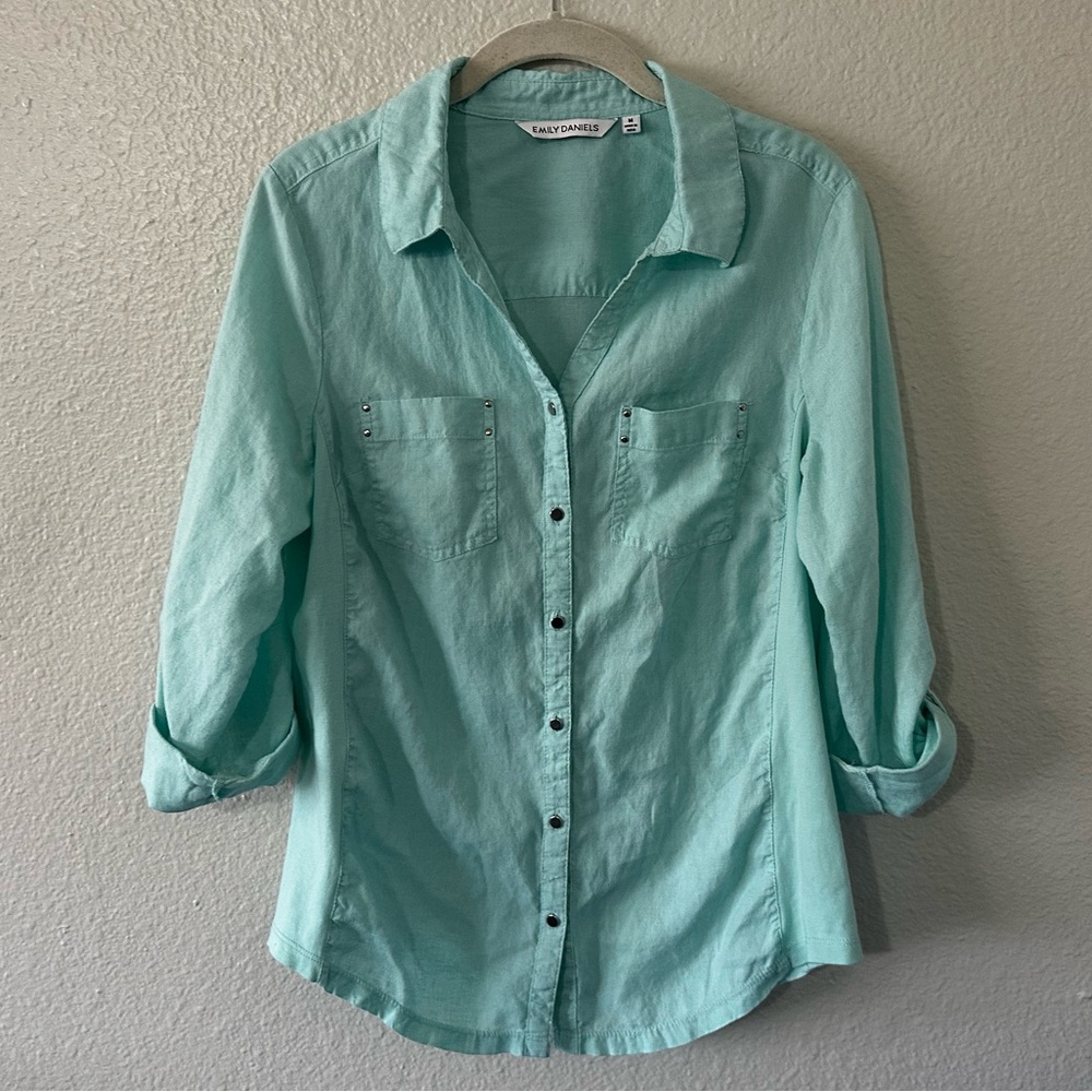 Emily Daniels |  Linen Blend Button Down Top, Size Medium